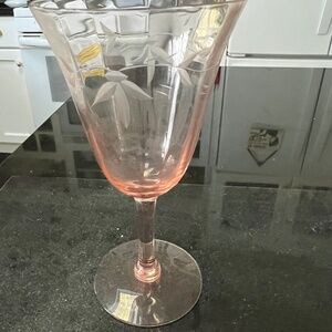 Two (2) Pink Depression Glass Wine Glasses